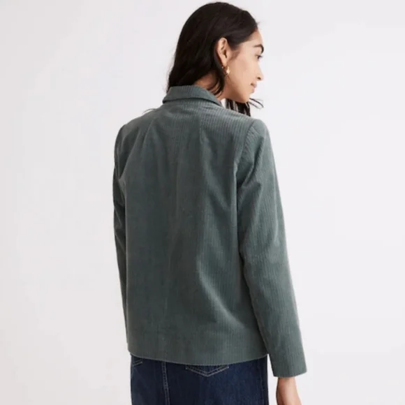 NWT Madewell Corduroy Dorsey Crop Blazer Faded Shale Green Size Small
